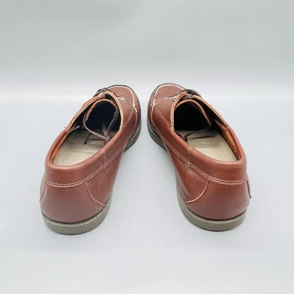 LL Bean Shoes Mens 7.5 Brown Leather Boat Moc Toe Vintage Casual Nautical